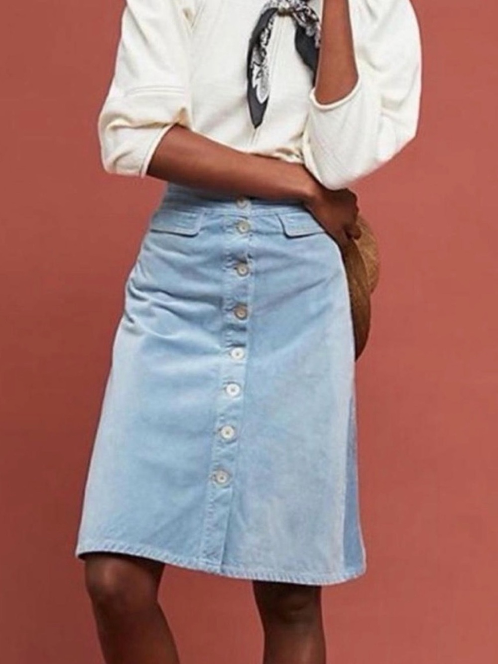 Anthropologie  Blue Button-Front A-Line Skirt